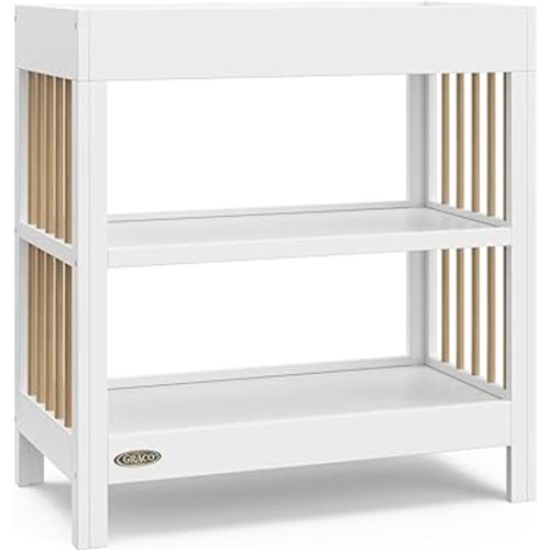 Graco Teddi Changing Table with Water-Resistant Changing Pad (White with Driftwood) - GREENGUARD Gold Certified, Includes Safety Strap