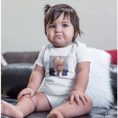 Trump Mugshot Baby Onesie®, MAGA Baby Onesie, President Trump Infant Bodysuit, Never Surrender Baby Clothing, Trump Mugshot Baby Clothes