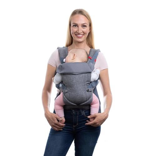 You+ME 4-in-1 Baby Carrier Newborn to Toddler - All Positions Baby Chest Carrier - Front and Back Carry Baby Carriers - Includes 2-in-1 Bandana Bib - Baby Holder Carrier for 8-32 lbs (Grey Mesh)