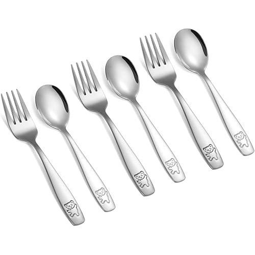 10 Pieces Toddler Utensils Kids Silverware Set, Kids Silverware Stainless Steel Childrens Safe Flatware Metal Baby Utensils Set Small Forks and Spoons for Self Feeding, Dishwasher Safe