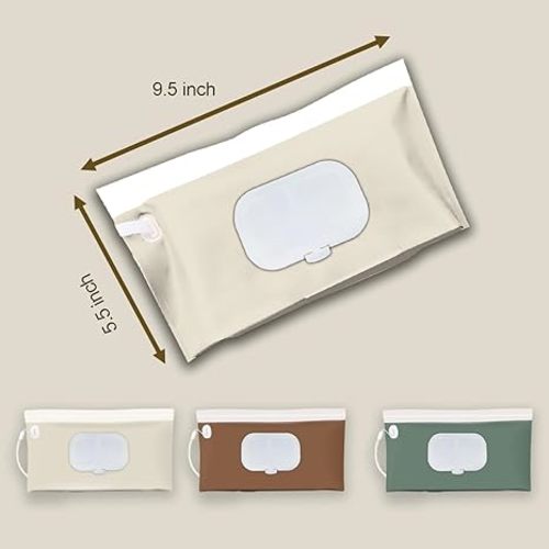 3 pack refillable baby wipes container for travel，earth tone portable wipes dispenser/holder for diaper， wipe refillable case on the go （ earth tone style）