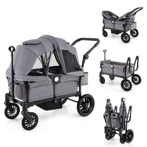Infans Wagon Stroller For 2 Kids Push Pull Double Stroller With Adjustable Handle
