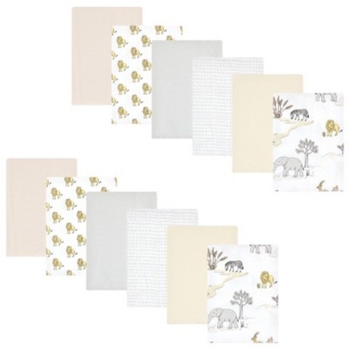Hudson Baby Cotton Flannel Burp Cloths Bundle, Neutral Safari World, One Size