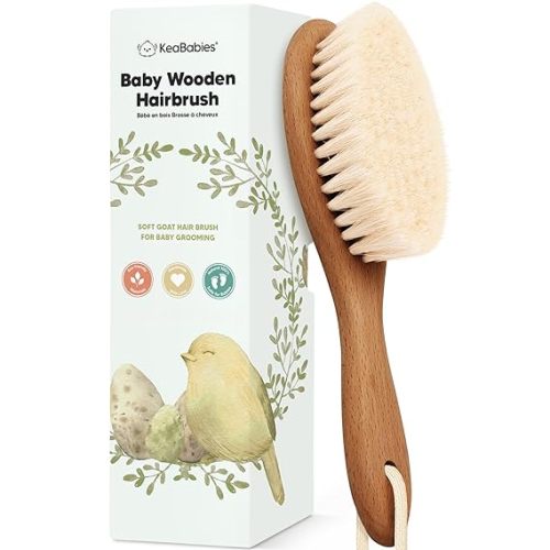 Wooden Baby Hair Brush - Cradle Cap Baby Brush with Soft Goat Bristles, Perfect Gentle Scalp Newborn Comb for Infant, Girls, Boys, Bath Essentials (Dark Walnut, Regular)