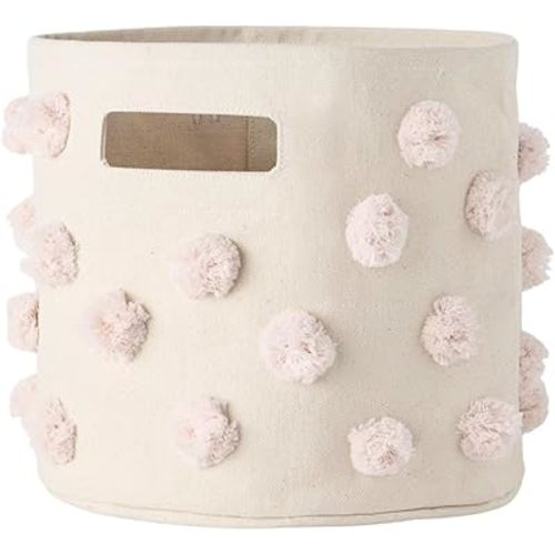 PEHR Pom Pom Basket, Pint (Blush) | 100% Cotton Canvas Storage for Nursery, Playroom & Home | Decorative Organizer | 10”D x 9”H