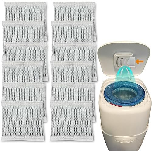 12 Pack Diaper Pail Carbon Filters for Playtex Diaper Genie Complete and Expressions Pail, Charcoal Odor Absorbing Bags for Diaper Genie Diaper Pails with Built-in Odor Controlling Compartment