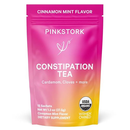 Pink Stork Organic Constipation Tea - Natural & Gentle Support for Digestion, Gas, and Constipation - Prenatal Essentials - Pregnancy and Postpartum Must Haves - 15 Sachets Cinamon Mint Laxative Tea