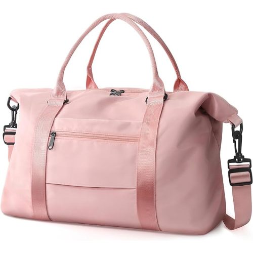 TOPBAG Travel Duffle Bag, Waterproof Weekender Carry On Tote Bags for Women, Sport Gym Bag for Men, Hospital Bag for Labor and Delivery, Overnight Luggage Bag with Trolley Sleeve Coral Pink