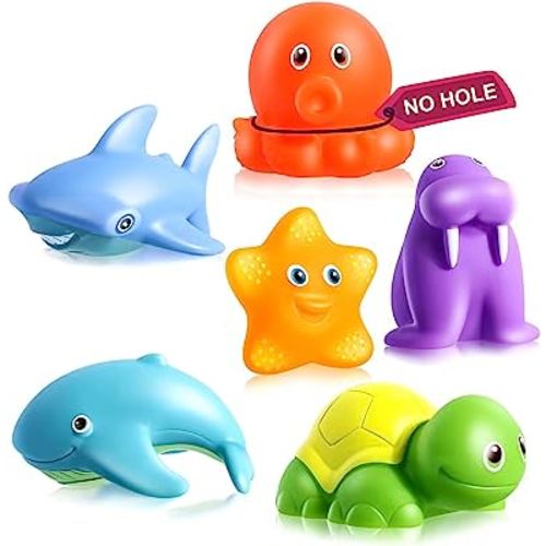6 PCS Marine Animals Mold Free Bath Toys for Babies and Toddlers,No Hole Ocean Sets Bath Toys for Kids,No Mold Bathroom Toys, Mold-Free Bath Toys