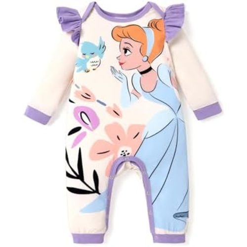 Disney Princess Cinderella Ariel Tiana Minnie Winnie Lion King Baby Girls Boys Ruffle Long Sleeve Romper Newborn to Toddler