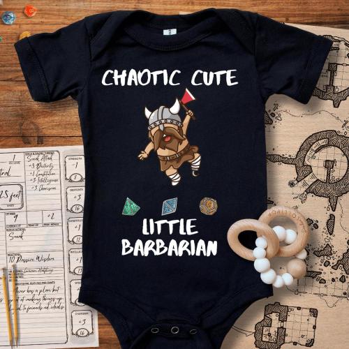 DND baby onesie, dungeons and dragons baby shower gift, role playing child, new born gift, d&d shower present, chaotic cute,little barbarian