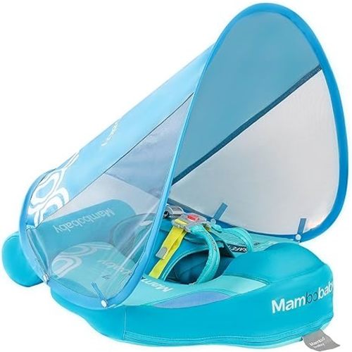 Mambobaby Float with Canopy and Tail New Upgraded Non-Inflatable Baby Pool Float Mambo Float Swim Trainer Solid Infant Swim Float Adjustable Pearl Foam Baby Swim Ring
