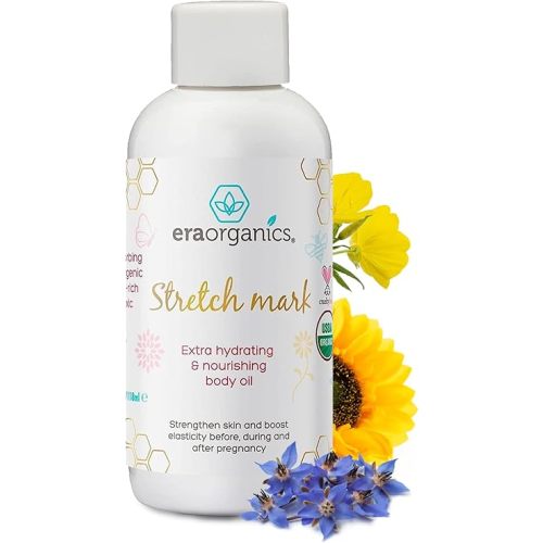 Era Organics Organic Stretch Mark Oil for Pregnancy - Extra Moisturizing Belly Oil for Pregnancy - Pregnancy Oil to Prevent Stretch Marks - Pregnancy Must Haves