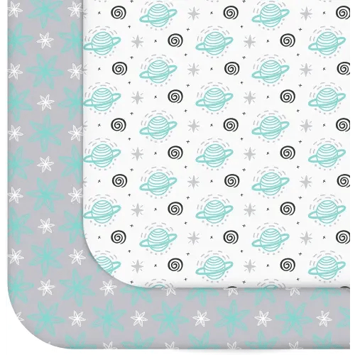Pack and Play Sheets, 2 Pack Mini Crib Sheets, Stretchy Playard Fitted Sheet, Compatible with Graco Pack n Play, Soft and Breathable Material, Planet & Flower