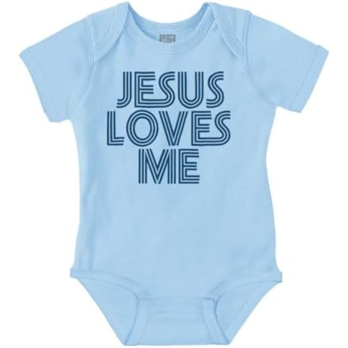 Brisco Brands Jesus Loves Me Retro Christian Baby Romper Boys or Girls