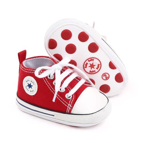 xioqen Unisex Baby Boys Girls Shoes, Newborn Infant Non-Slip Canvas Denim High Top Sneakers, Toddler First Walkers Shoes