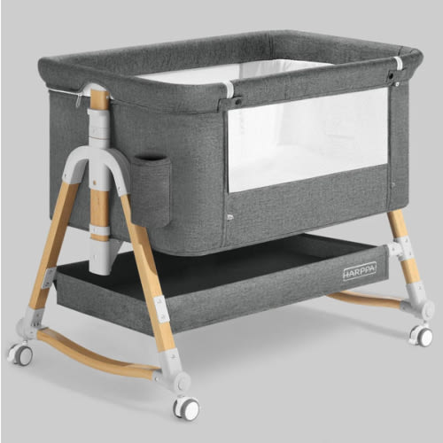 HARPPA Cuddly 3-in-1 Baby Bassinet Bedside Sleeper for Reflux | Attaches to Bed, Adjustable 5 Heights, Non-Toxic & CPSC Certified | Sturdy Aluminum Frame, Portable Wheels, Tool-Free Setup, Gentle Rocking | Perfect for Newborns, Infants, Small Spaces & Saf
