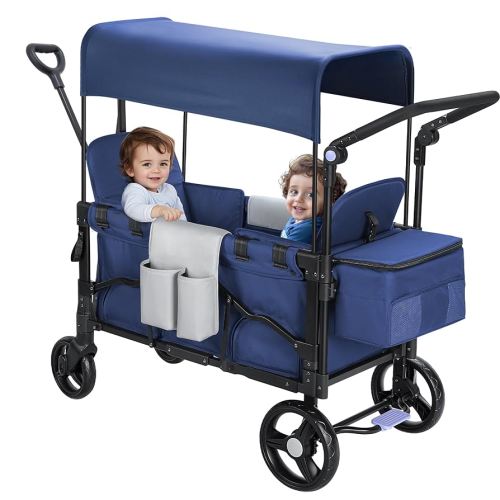 Stroller Wagon for 2 Kids, Baby Wagon Stroller with Adjustable Handle for Infants and Toddlers (Light Blue)