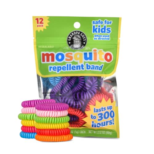 Grandpa Gus's Mosquito Repellent Wearable Bracelet Bands, 12 Pack | DEET-Free, Plant-Based, Wearable Bug Repellent Bands for Kids, Adults, Up to 300 Hours, Outdoor Activities, Camping, Hiking