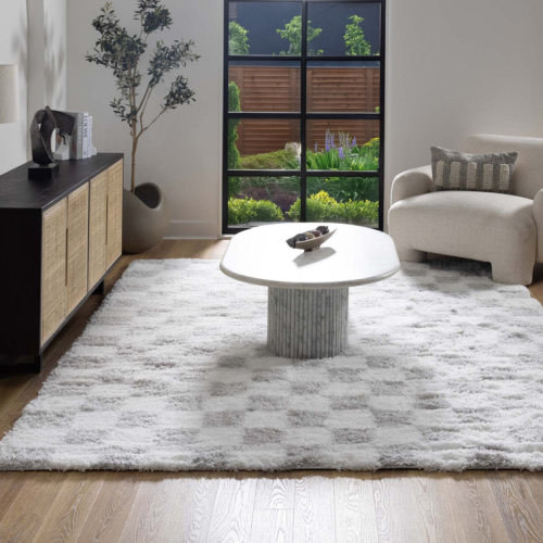 Atiran Checkered Plush Pile Gray Area Rug