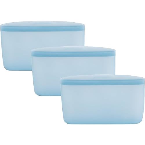 Reusable Silicone Bags (Set of 3) - 100% Food-Grade Silicone Food Storage Containers - Leakproof Reusable Food Storage Bags - Reusable Freezer Bags w/Snack, Sandwich, Quart, & Half Gallon Sizes