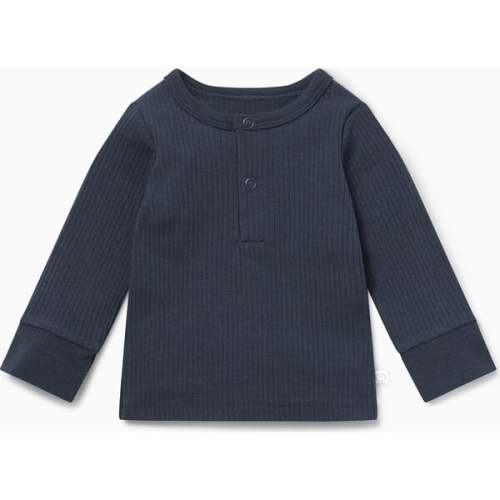 Ribbed Buttoned Neckline Pajamas, Navy - MORI | Maisonette