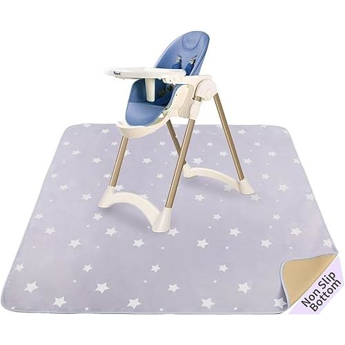 Splat Mat for Under High Chair/Arts/Crafts/Outdoor Picnic Mat, Washable Baby Spill Mat Waterproof Anti-Slip Floor Splash Mat, 51"x 51"Portable Baby Play Mat and Table Cloth-Light Grey Stars