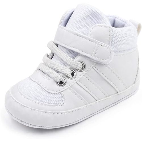 Sekantrol Newborn Baby Boys Girls First Walker Crib Shoes Soft Rubber Sole Infant Sneakers Fashion High-Top Non-Slip Toddler Oxford Dress Moccasins - 6-12 Months Infant - 062-white