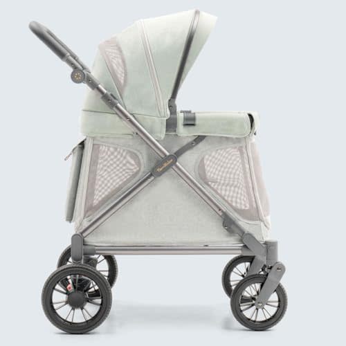 Familidoo Q1 Multi-Use Kids Wagon Stroller – Foldable, Lightweight & All-Terrain for Kids & Pets – 5-Point Safety Harness, Rain Cover & Compact Travel Design – Supports Up to 132 lbs (Sage Green)