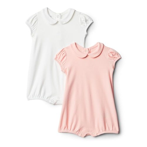 Amazon Essentials x Sofia Grainge Baby Girls' Short Sleeve Peter Pan Collar Romper, Pack of 2