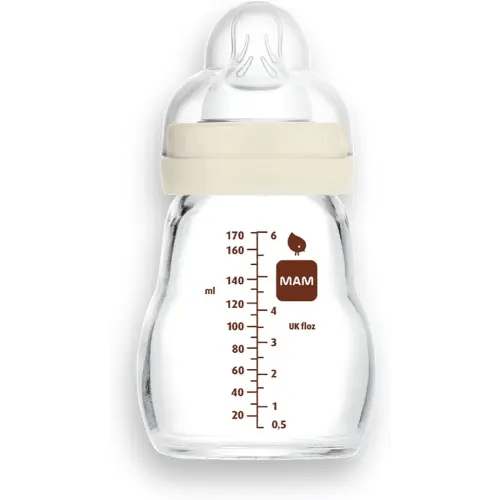 MAM Premium Glass Baby Bottles, Easy Switch Between Breast and Bottle, Feel Good Slow Flow, Newborn Essentials Must Have, 0+ Months, BPA Free, 6oz, Boy, 1 Pack