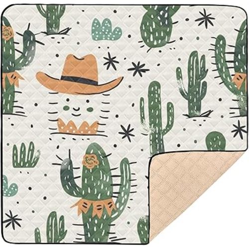 Baby Play Mat Green Cactus Cowboy Boho 50 x 50 Playpen Mat Baby Play Mats for Floor Play Gym Crawling Mat Non-Slip Cushioned Baby Playmat for Infants, Babies, Toddlers