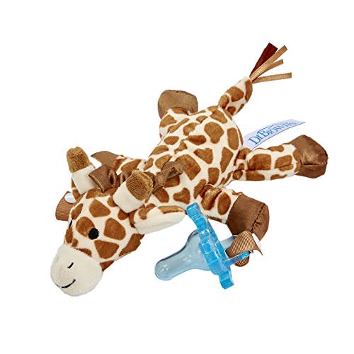 Dr. Brown's Baby Lovey Pacifier and Teether Holder, Giraffe with Green HappyPaci, 100% Silicone, 0-6m