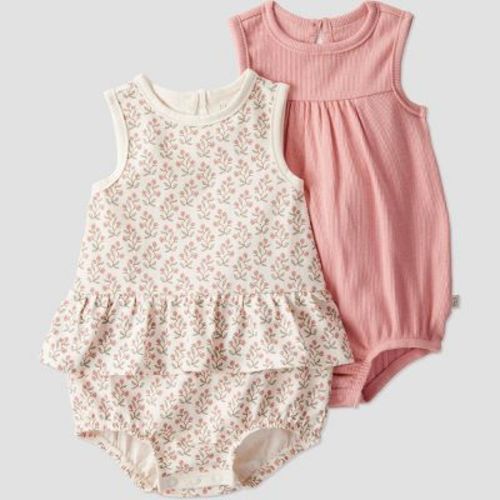 Little Planet by Carter's Organic Baby Girls' 2pk Sunsuit - 3M: Floral Pattern, Sleeveless Rompers, Keyhole Back, Crotch Snap