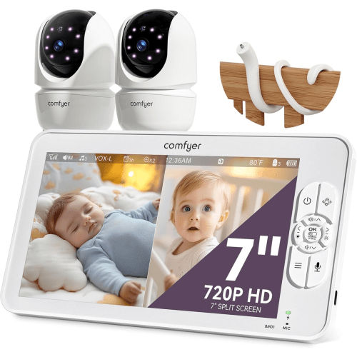 7" HD Split-Screen Baby Monitor with 2 1080P Cameras, 48 Hrs 6000Mah Battery Run