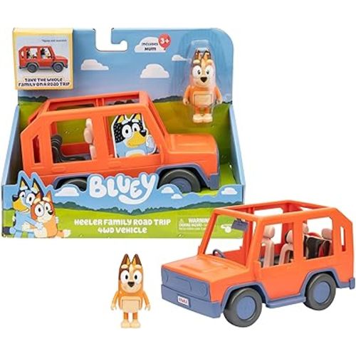 Bluey Heeler Family Road Trip Big Car Toy, Articulated, Customizable Interactive Toddler Toy Car with 2.5” Chilli Figure, Toddler Cars for Ages 3+