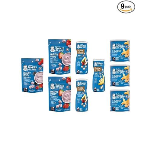 Gerber Snacks for Baby Variety Pack, Yogurt Melts, Puffs and Lil Crunchies (Set of 9) - Melts/Puffs/Crunchies Variety Pack