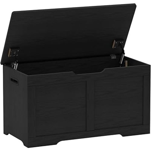 31.5" Storage Chest, Wooden Storage Bench, Lift Top Toy Chest with 2 Safety Hinges, Large Toy Box, Entryway Shoes Bench for Living Room, Bedroom, Black