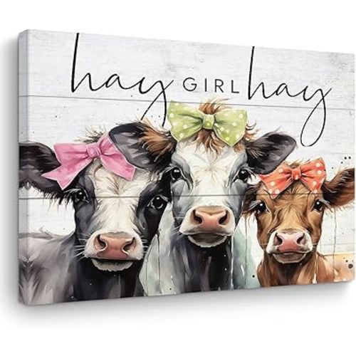 TBT Cow Pictures Wall Decor Farmhouse Wall Decor Cow Wall Art Funny Cow Gifts Rustic Vintage Country Framed Poster Artwork Prints Pictures for Home Farmhouse Bathroom Bedroom Living Room 17" x 13"