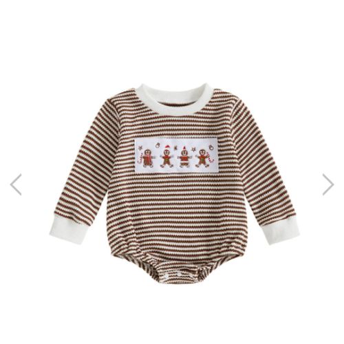 XMAS Striped Long-Sleeve Romper - Hazel & Bo