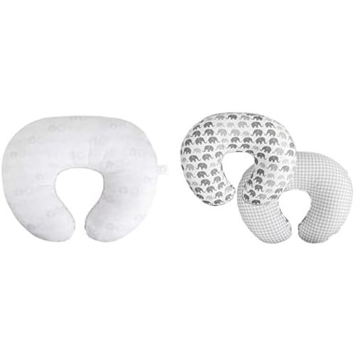 Bundle of Boppy Nursing Pillow Bare Naked Original Support + Boppy Premium Cover, Gray Elephants