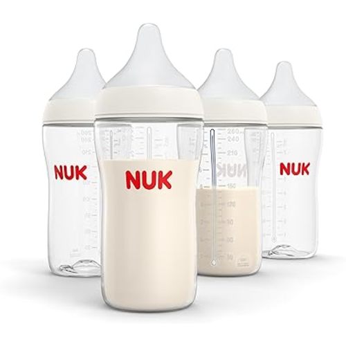 NUK Perfect Match 2-in-1 Natural and Anti-Colic Bottle with Medium Flow, Wide, Adaptable Nipple, 8oz., 4 Pack, BPA Free