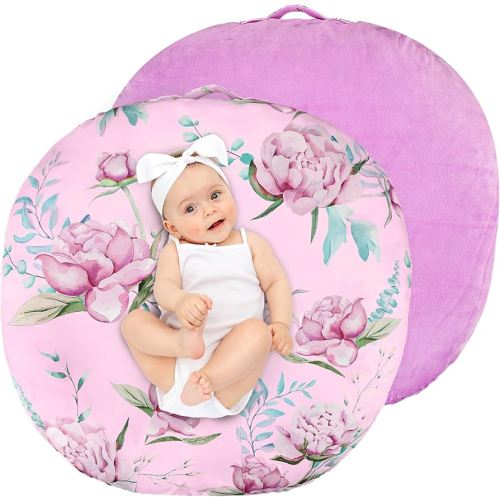 DILIMI Newborn Lounger Cover, Soft Comfortable Baby Lounger Cover, 1 Pack Reversible Removable Slipover for Infant Lounger Pillow, Purple Floral (Lounger not Included)