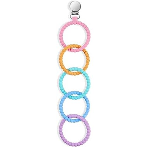 Ainiv Silicone Baby Teether Links, Cutie Baby Teething Toys with Pacifier Clip, Multi Use Baby Teether Rings, Food Grade Silicone Attachable Teether Chew for Newborn Infant Baby Gift, Color 4