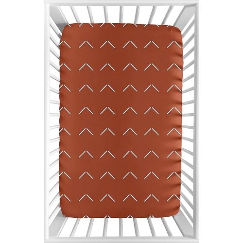 Sweet Jojo Designs Boho Arrow Boy Girl Fitted Mini Crib Sheet Baby Nursery Portable Crib Pack Play - Ivory Burnt Orange Rust Farmhouse Southwest Shabby Chic Designer Bohemian Diamond Tuft Collection