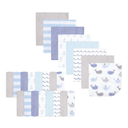 Hudson Baby Infant Boy Rayon From Bamboo Washcloth Bundle, Blue Whales, One Size