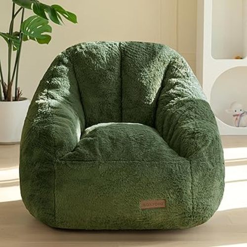 MAXYOYO Kids Bean Bag Chair, Comfy Bean Bag Sofa with Back Support, Faux Fur Cute Chair for Boys and Girls, Stuffed Floor Sofa for Nursery, Bedroom, Green