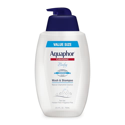 Aquaphor Baby Wash and Shampoo, Unscented Baby Shampoo and Wash, 25.4 Fl Oz Pump Bottle