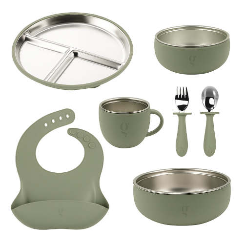 Premium 7-Piece Silicone & Stainless Steel Kids Dinnerware Set | Feeding Set