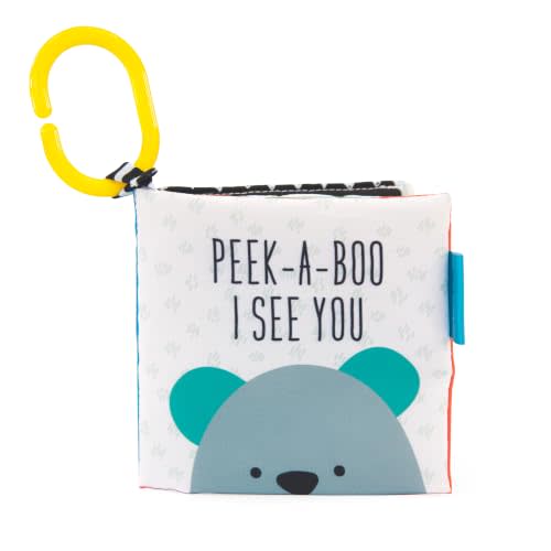Sassy Peek-a-Boo Activity Book with Attachable Link for On-The-Go Travel, Sensory Play, Black & White, Ages 0+ Months